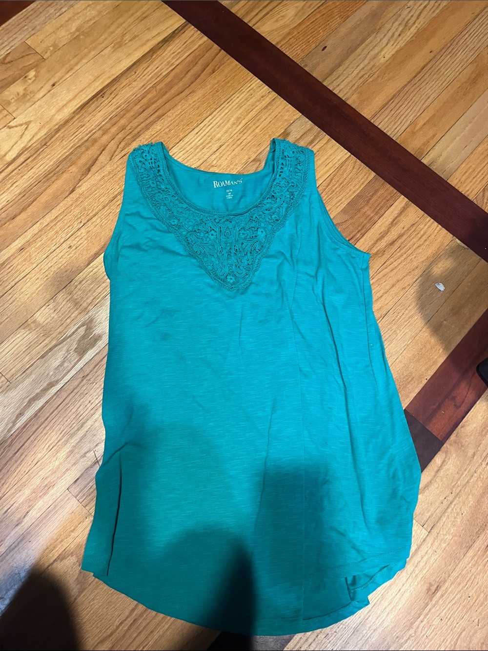 Roaman's Teal Crochet-Trim Tank Top